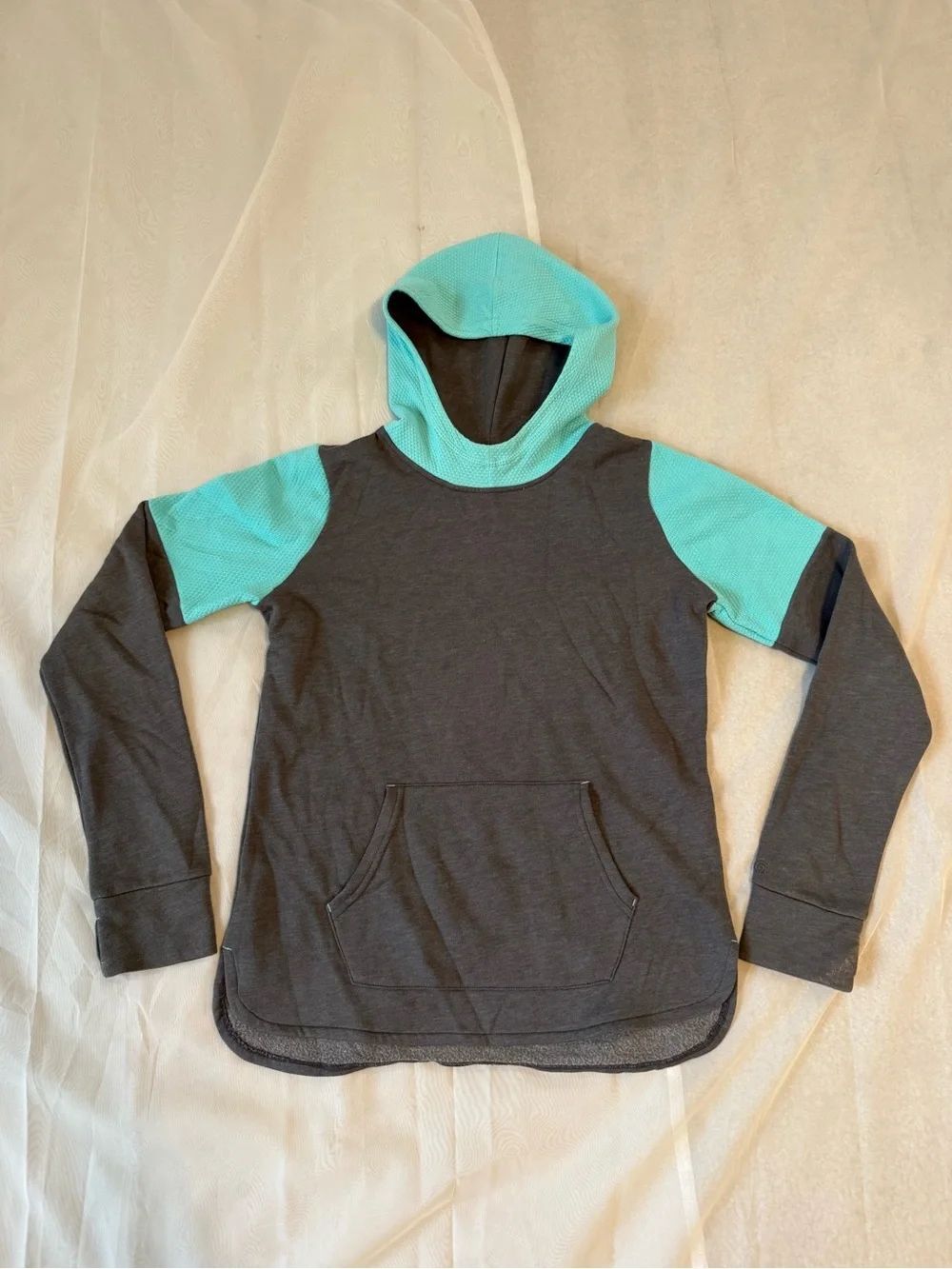 Champion Charcoal Gray Hoodie with Teal Trim
